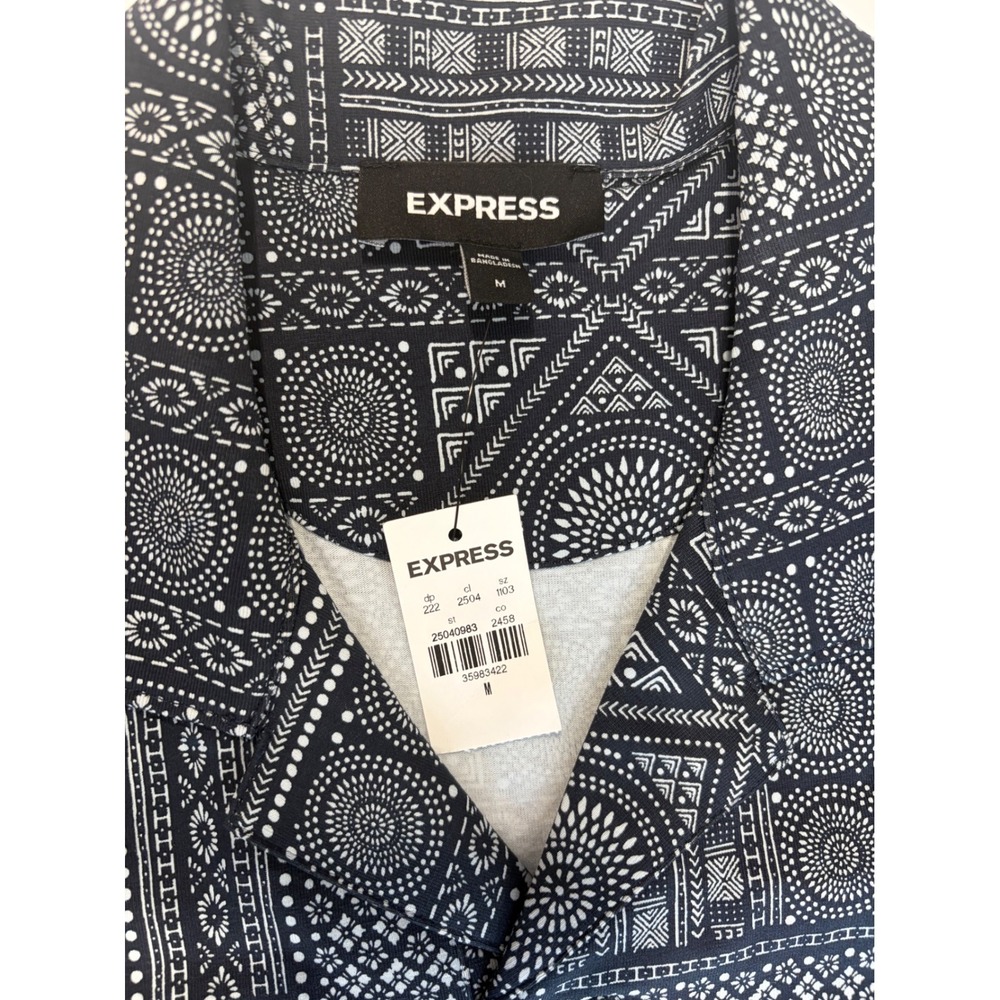 NEW Express Mens Polo Medium Navy / Dark Blue with Pattern - Picture 5 of 7